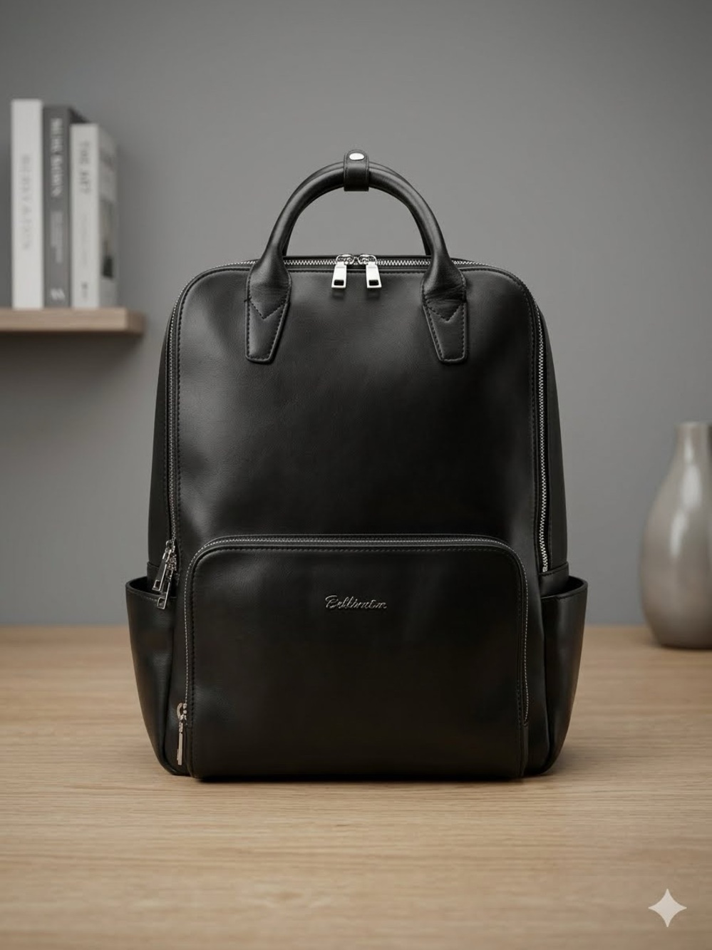 Bostanten backpack Men's Black Leather Backpack - Classic Professional Carry